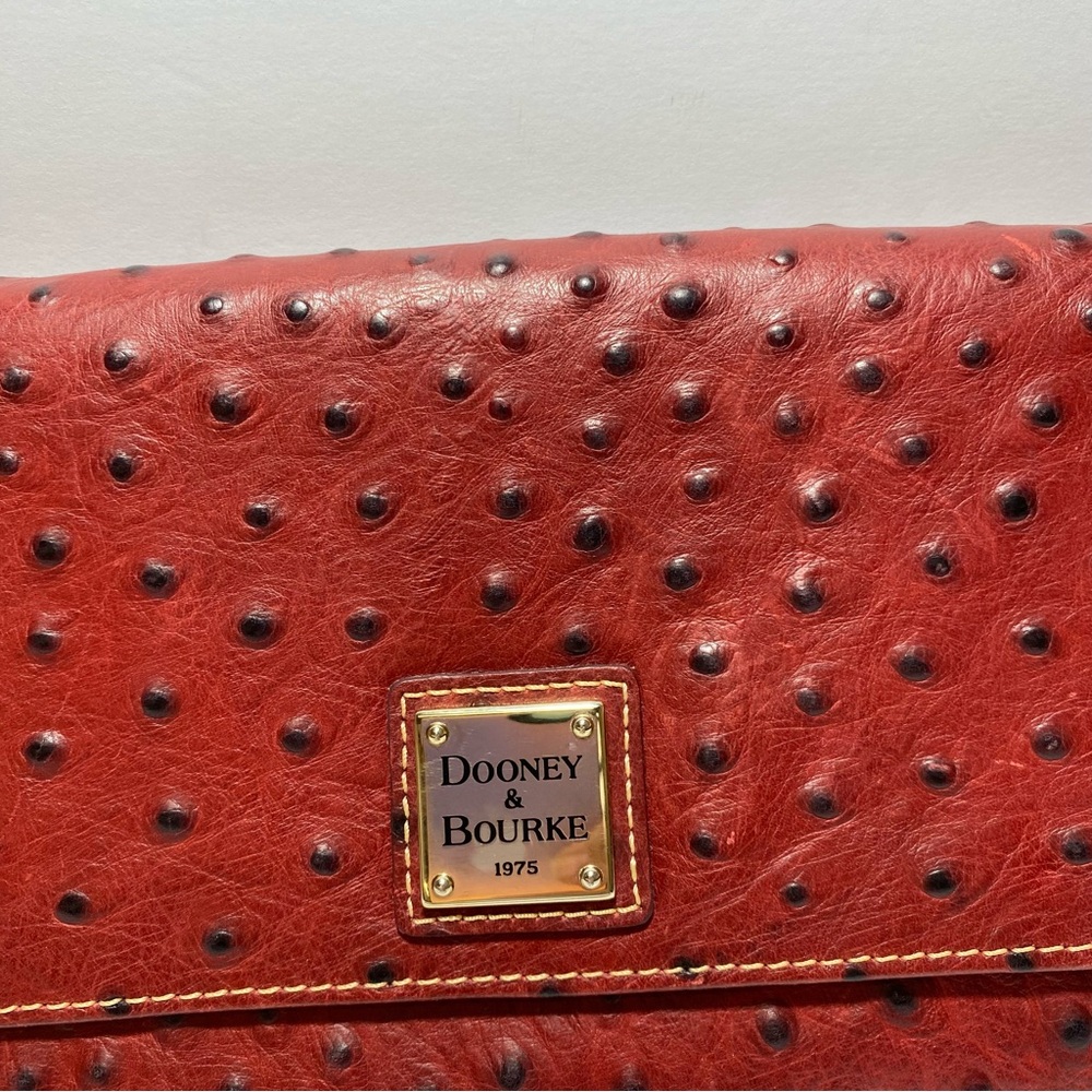 Dooney & Bourke Red Leather Women's Bag  Ostrich Embossed crossbody Clutch Purse - Picture 3 of 16